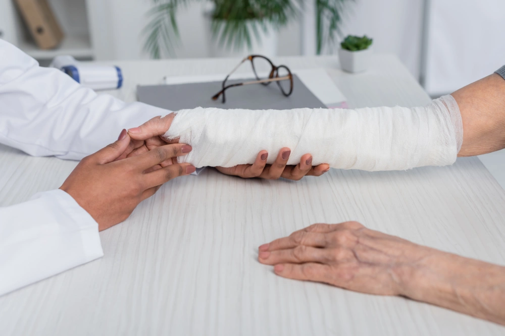 Burn injury victim receiving immediate medical care from a burn specialist